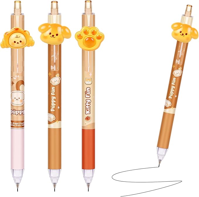 3Pcs Cute Dog Mechanical Pencils with Eraser 0.5mm Kawaii Cartoon Mechanical Pencil School Pencil Dog Gifts for Women Man