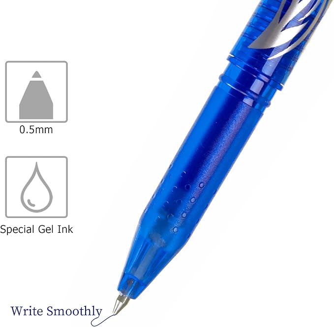 RIANCY Blue Erasable Gel Pens Fine Point Pen Erasable Gel Ink Pen 0.5mm, Rolling Ball Pens with Eraser,Blue Erasable Pens for Adults Kids Students School Office Stationary Supplies Gifts 8PCS
