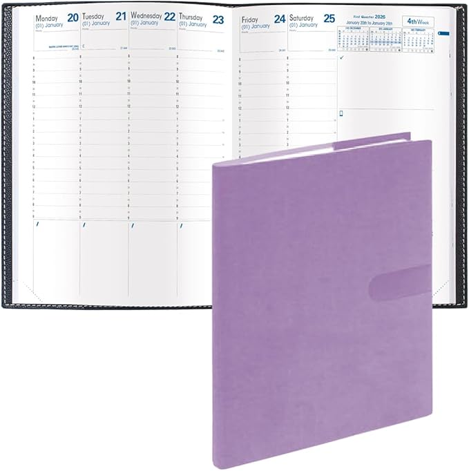 Quo Vadis 2026 Trinote - Weekly Planner - 13 Months, Dec. to Dec. - 7 x 9 3/8" - Smooth Faux Suede Texas Violet Cover - Productivity Appointment Planner