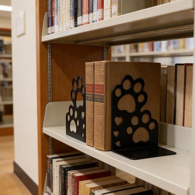 Book Ends, Bookends, Book Ends for Shelves, 2Pair Non Skid Metal Book Divider Decorative Holder, Abstract Art Desgin Book Stopper Supports for Office, Home (Cat Paw)
