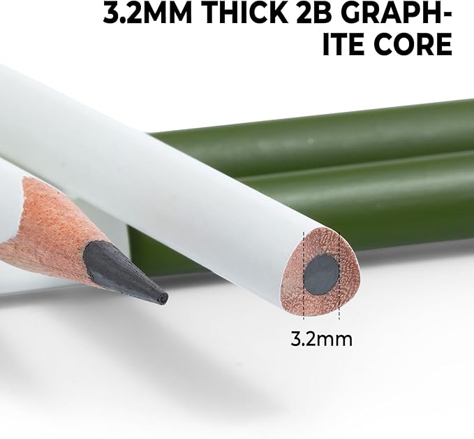 M&G 8 Pack 2B Triangular Wood-Cased Pencils, 3.2mm Thick Lead, Unsharpened with Extra Large Erasers, Balanced Ergonomic Grip for Student Exam Daily Writing, School Office Classroom Use