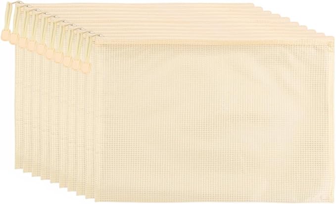 Lifup 10 Pack Mesh Zipper Pouch Bags, A6 Waterproof Zipper Bags for Organizing Storage File Folders for Teacher School Classroom Office Supplies Yellow