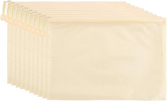 Lifup 10 Pack Mesh Zipper Pouch Bags, A4 Waterproof Zipper Bags for Organizing Storage File Folders for Teacher School Classroom Office Supplies Yellow