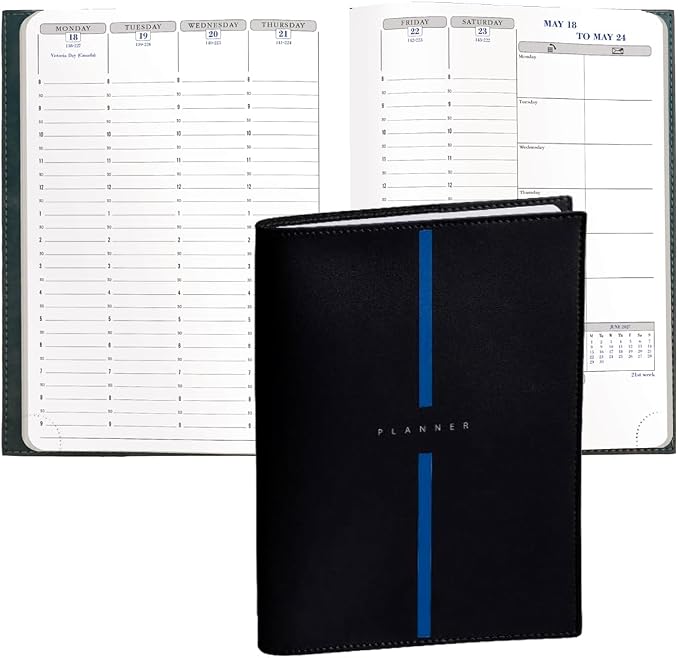 Exacompta 2027 Visual - Weekly/Monthly Planner - 12 Months, Jan. to Dec. - 6" x 8 1/4" - Grained Faux Leather Billy Black Cover - Time Management Appointment Organizer
