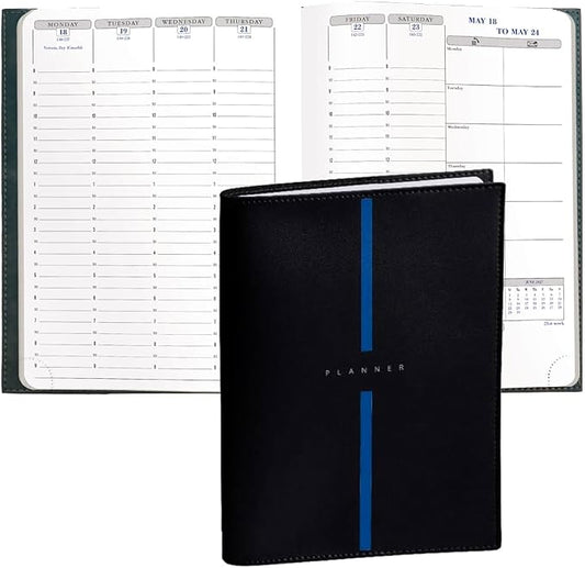 Exacompta 2027 Visual - Weekly/Monthly Planner - 12 Months, Jan. to Dec. - 6" x 8 1/4" - Grained Faux Leather Billy Black Cover - Time Management Appointment Organizer