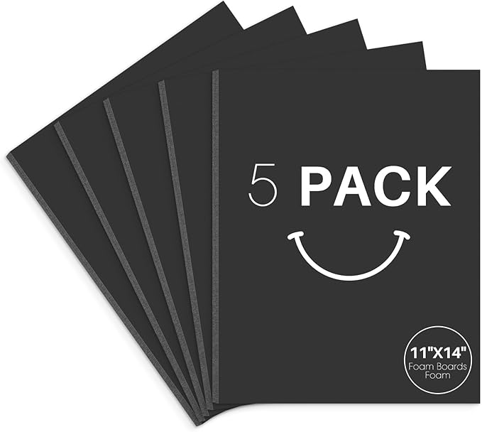 Golden State Art, Acid Free 5 Pack 11x14 Black Foam Boards Foam Core Poster Board, 3/16'' Thick Polystyrene Foam Sheet for Projects, Mounting, Crafts, Art and Presentations