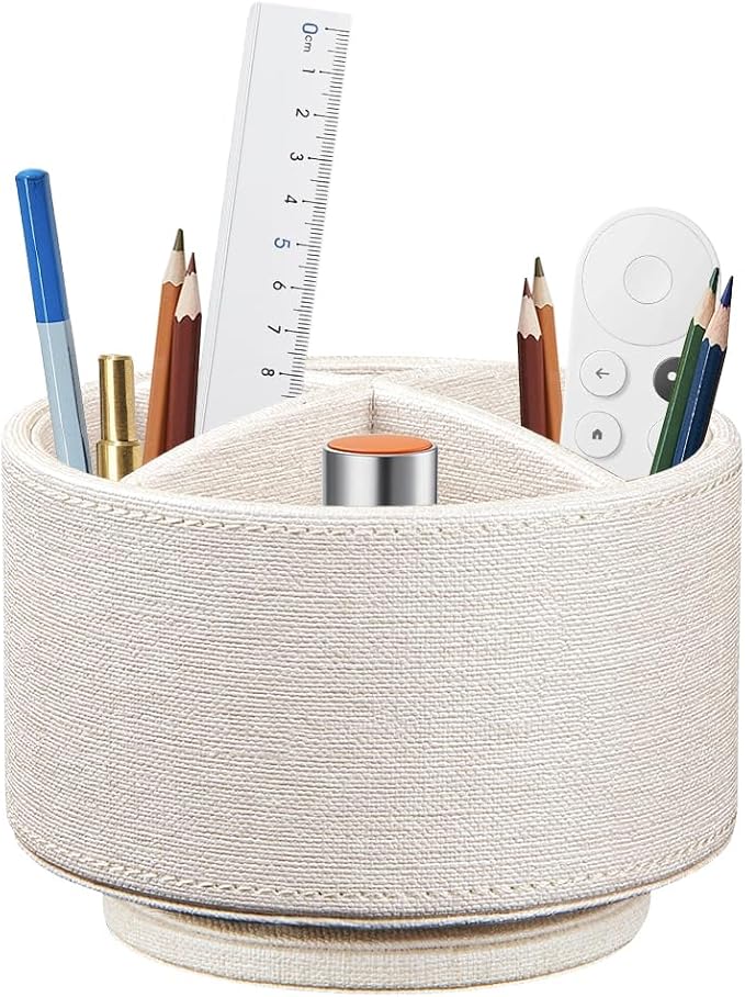 360°Rotatable TV Remote Control Holder with 4 Compartments, Bedside Table Remote Caddy, Desktop Storage Box, Office Desk Accessories, Art Supply Organizer for Controllers, Makeup Brush, Home Décor