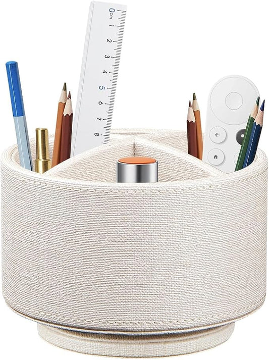 360°Rotatable TV Remote Control Holder with 4 Compartments, Bedside Table Remote Caddy, Desktop Storage Box, Office Desk Accessories, Art Supply Organizer for Controllers, Makeup Brush, Home Décor