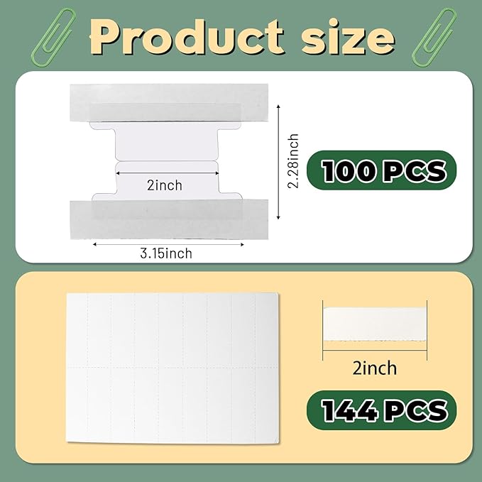 100 Pieces 2 Inch Insertable Self-Adhesive Tabs with Printable Inserts and File Folder Labels - Clear Planner Tabs for Book Pages