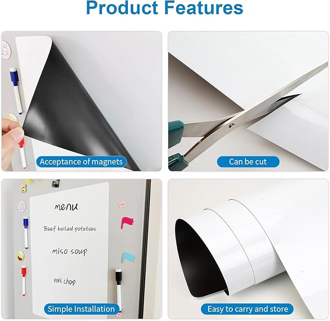 Magnetic Fridge White Board Paper, 94" x 47" Large Dry Erase Board Sheet for Organizer and Planner, Kitchen Refrigerator Whiteboard for Family to-do List, Includes Markers and Eraser