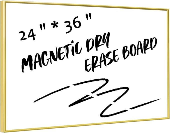 Dry Erase White Board, Magnetic Whiteboard for Wall Office/School/Home, Hanging Board for Decoration/Planning/Kitchen Grocery List/Drawing/Memo, 24"x 36" Gold Aluminum Frame (BB-Gold-6090)
