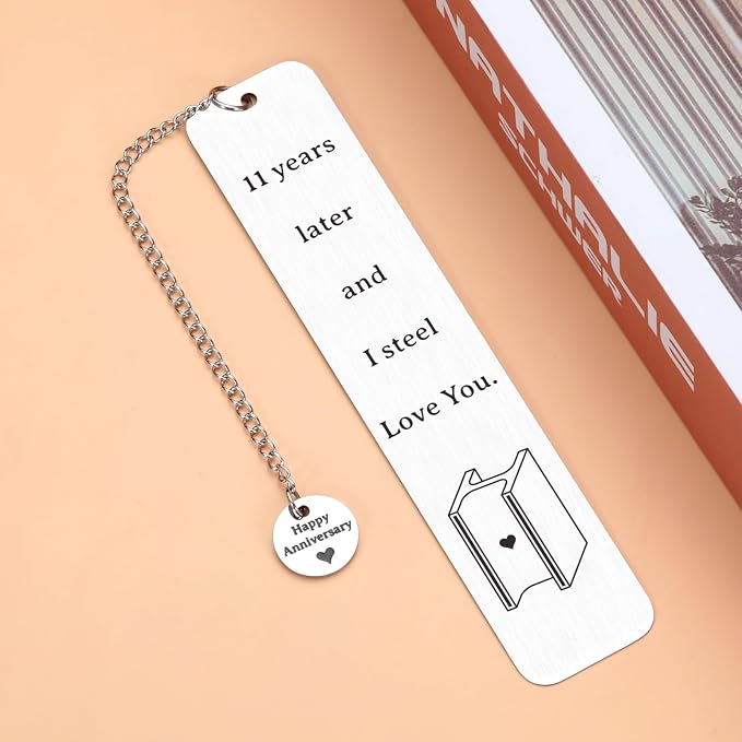 KINMES 11th Anniversary Bookmark, 11 Years Steel Gifts, Wedding for Couple, Men Women, Anniversary Birthday Gifts