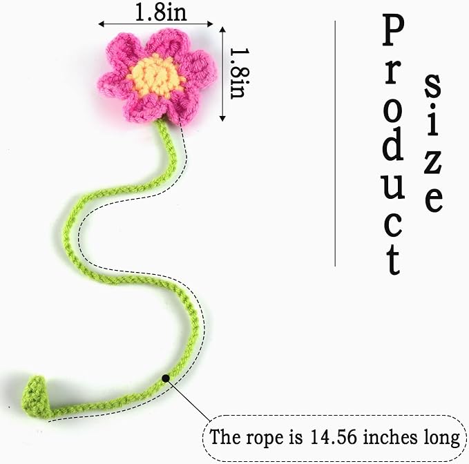 Crochet Bookmarks for Women Girls Kids Knitted Pink Flower Book Mark for Book Lovers Coworker Bookish Birthday Graduation Gift for Her Him Unique Page Bookmark for Readers Christmas Gifts