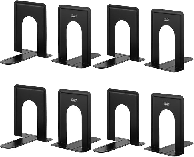 Mr. Pen- Book Ends, 8 Pack, Black, Heavy Duty Metal Bookends for Shelves, Book Holders for Shelves, Metal Bookends