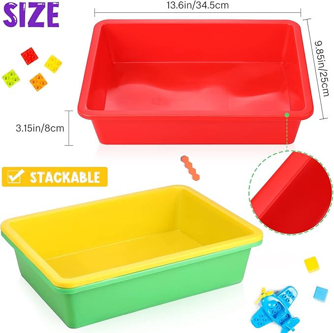 Hoteam 10 Pcs Flat Storage Organizer Tray Bin Paper Tray for Classroom Plastic Stackable File Organizer for School Office Teacher Book Organization(Multicolor,13.78 x 9.84 x 3.15 Inch)