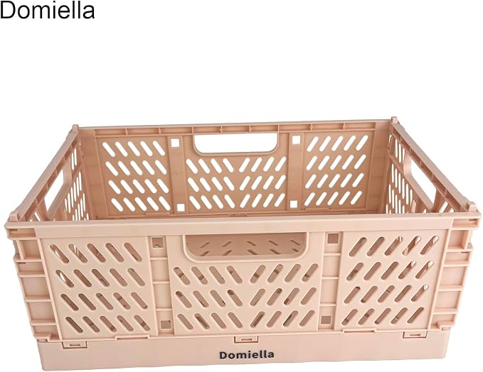 Domiella 2-Pack Crates for Storage, Storage Crates Plastic Stackable, Foldable Crate for Office Home Kitchen Bedroom Bathroom (Small, Pink)
