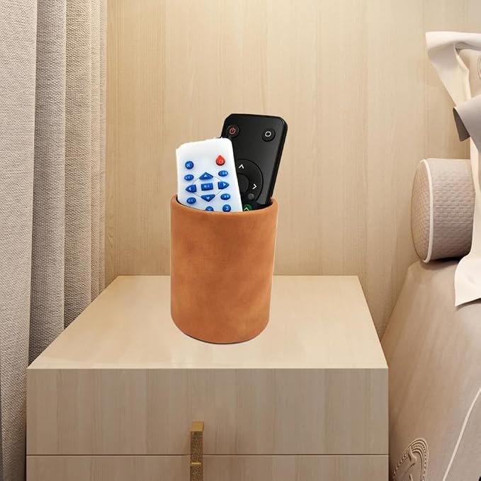 Leather Pen Holder, Light Brown Pencil Holder, Desktop Elegant Pen Holder for Desk, Stationery Organizer for School Office Home Dorm