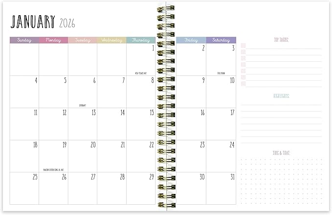 TF Publishing 2026 Pink Pretty Petals Medium Weekly Monthly Planner with 12-Month Calendar Grid and Task Tracker - Vertical Weekly Schedule Planner with Habit Tracker and Stickers - 6.5in x 8in