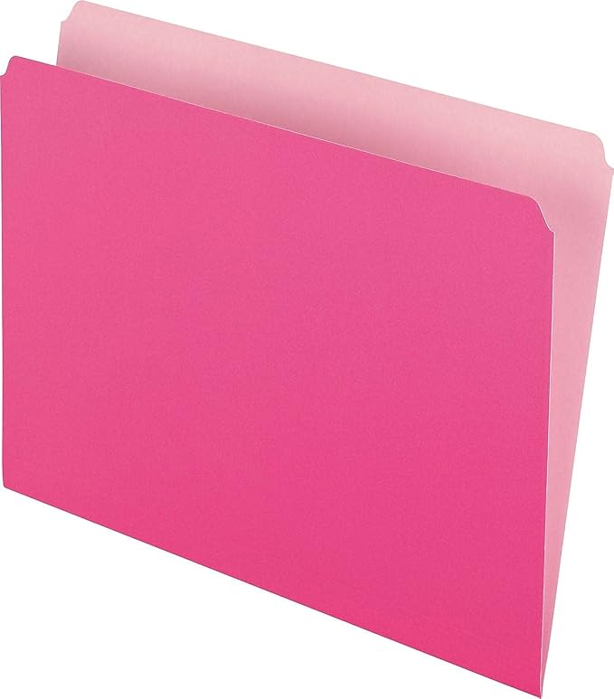 Pendaflex 152PIN Colored File Folders, Straight Cut, Top Tab, Letter, Pink/Light Pink, Box of 100