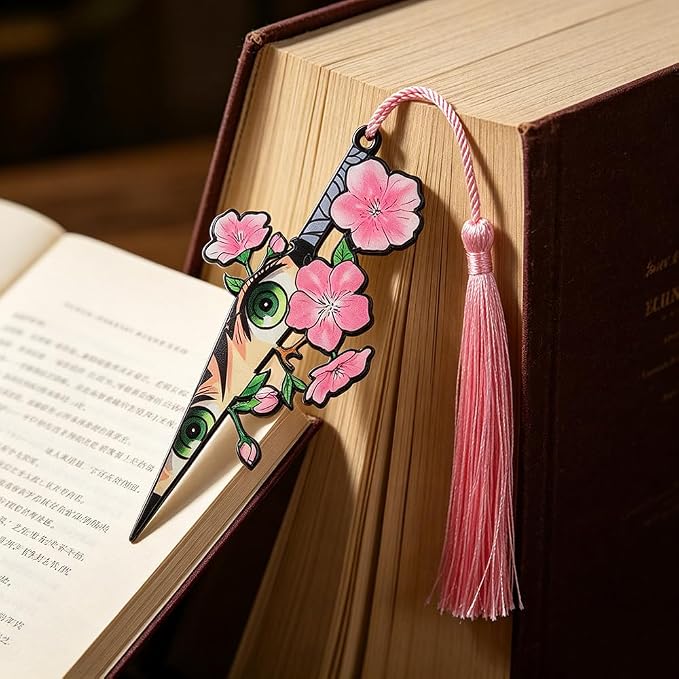 Anime Tanjiro Nezuko Bookmark Set, 4-Piece Acrylic Cartoon Hashira Sword Bookmarks for Readers, Students, Anime Fans, Book Lovers,Reading Accessories (4pcs Sakura)