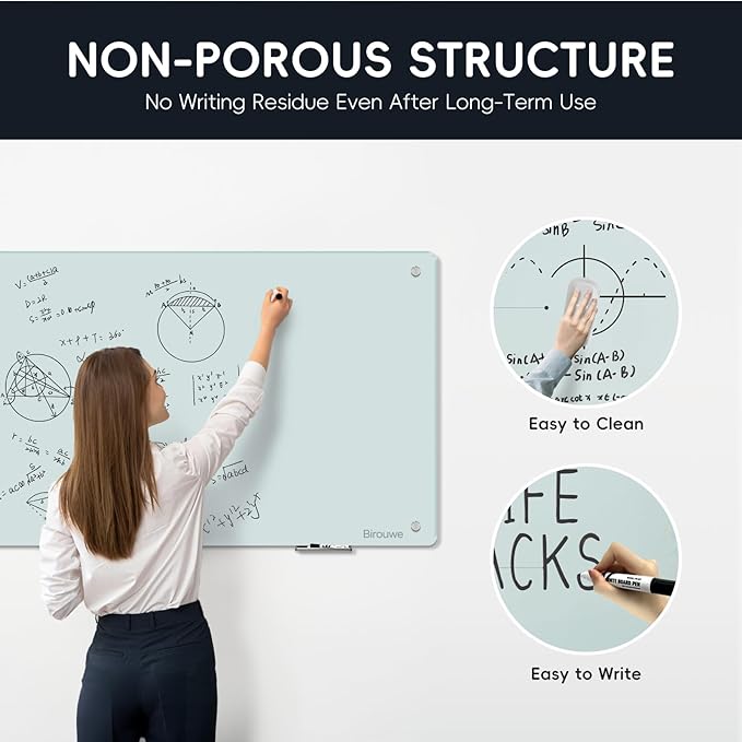 Magnetic Glass Whiteboard - Glass Dry Erase Board 48"x36" Large Frameless Board for Walls Office School and Home