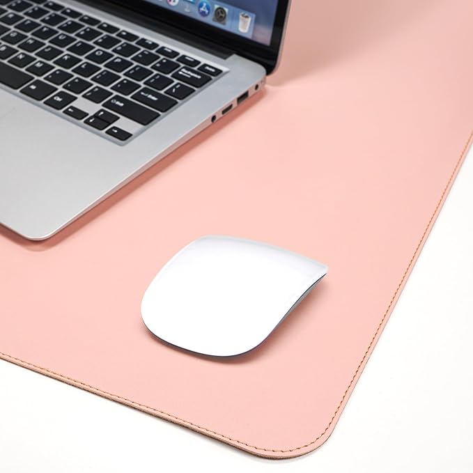 AFIING Large Desk Mat 47.2" x 17.5", Leather Desk Pad Protector with Natural Cork & PU Leather, Non-Slip Office Desk Mat, Double-Sided Mouse Pad, Waterproof Large Desk Pad for Office and Home (Pink)