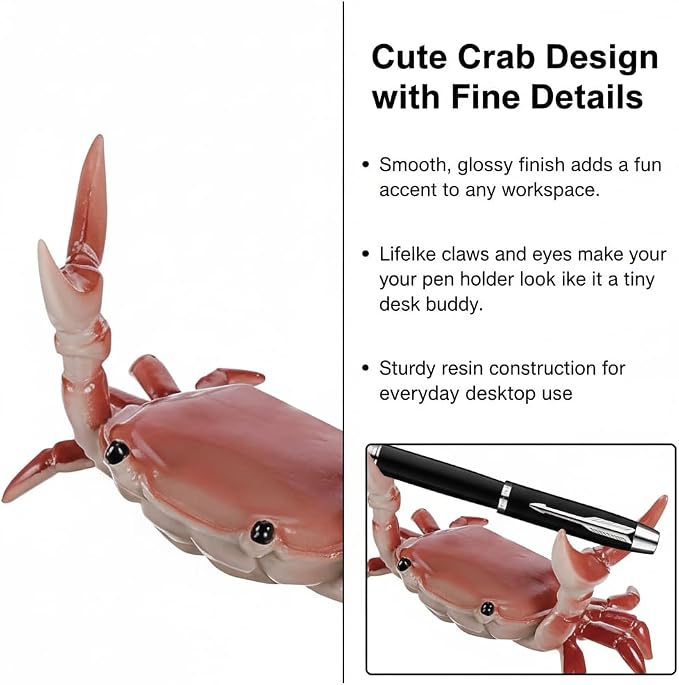 2Pcs Funny Weightlifting Crab Pen Holder Unique Desk Decor for Office, Home, or Gift, Cute Crab Stationery Organizer