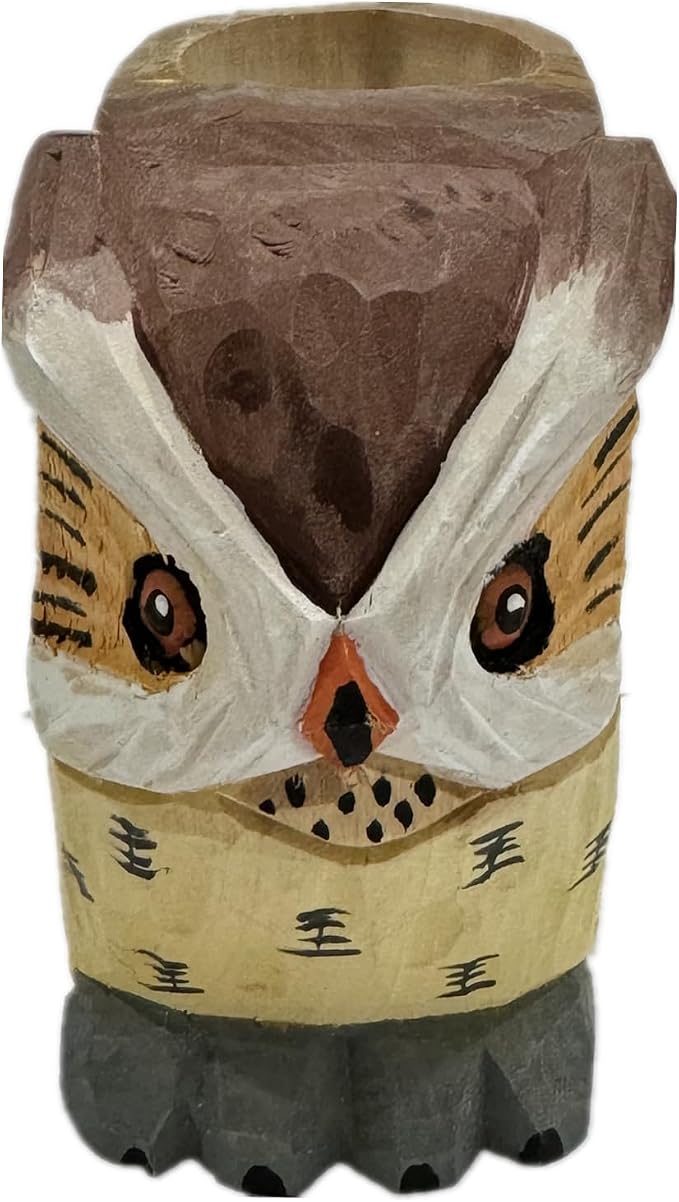 TANG SONG Creative Wood Carving Owl Handicrafts Pen and Pencil Holder Office Desk Supplies Organizer Pencil Cup