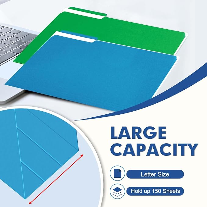 File Folder, PANDRI 30 Pack Colored File Folder, 1/3 Cut Tabs, Letter Size, Assorted 6 Colors Filing Folder for Office School Business