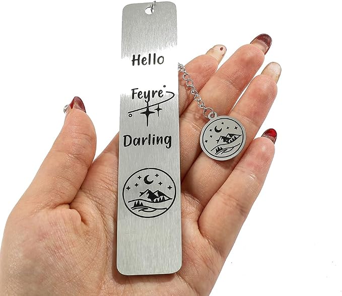 Stainless Steel Acotar Bookmark with Tassel, Acotar Inspirational Creative Moon Mountains Text Book Marks for Reading Women Men Collection, Books Accessories (Silver 2 Sides Style 1)