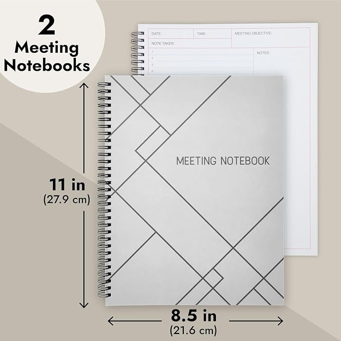 Juvale Meeting Notebook for Work - Spiral-Bound Planner Notebook for Work Planner & Office Supplies - Agenda & To Do List Notepad - 11 x 8.5 In, White, Pack of 2