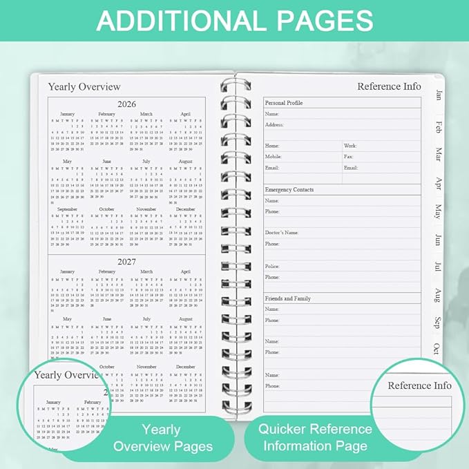 2026 Pocket Planner, A6 Weekly Planner with Monthly Tabs, Run January 2026-December 2026, Elastic Closure, Twin-Wire Binding, Easy to Organize Your Daily Life, 3.75 x 6.75 In, Pocket Planners 2026, Teal