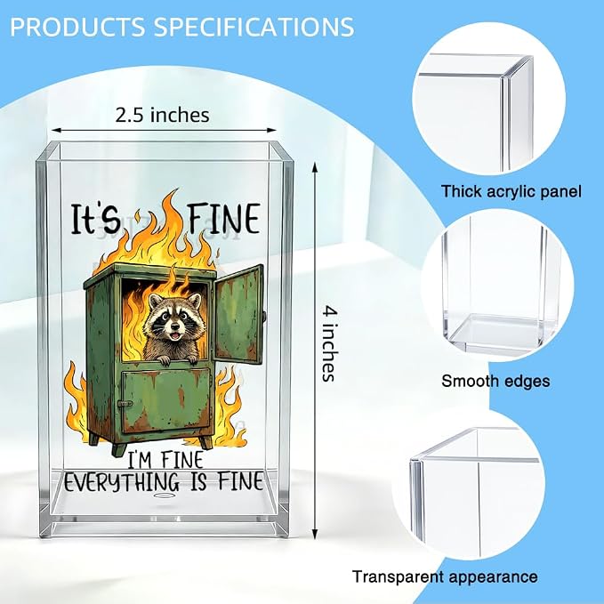 WHETHER It's Fine Raccoon Acrylic Organizer Pencil Pen Holder, Cute Raccoon Makeup Brush Storage, Office Humor Desk Accessories for Women Teacher Principal Student Colleague Boss