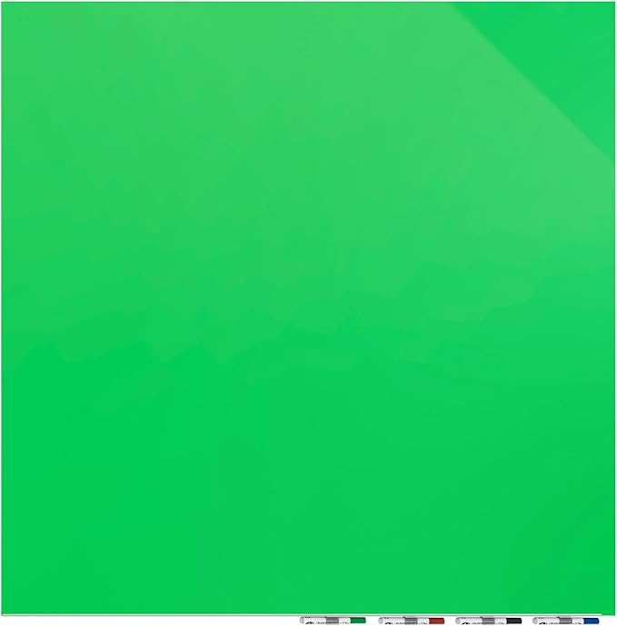 Aria 4'H x 4'W Low Profile 1/4" Glass Whiteboard Green - 4 Markers and Eraser