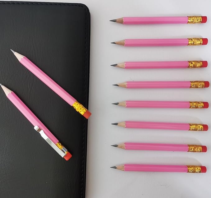 Adhere 25pcs Golf Pencils with eraser Hexagon Wooden Pencils Graphite 2B for Golf Event Scoring,Classroom,Wedding,Company Meetings,Pew, Pocket (Pink)