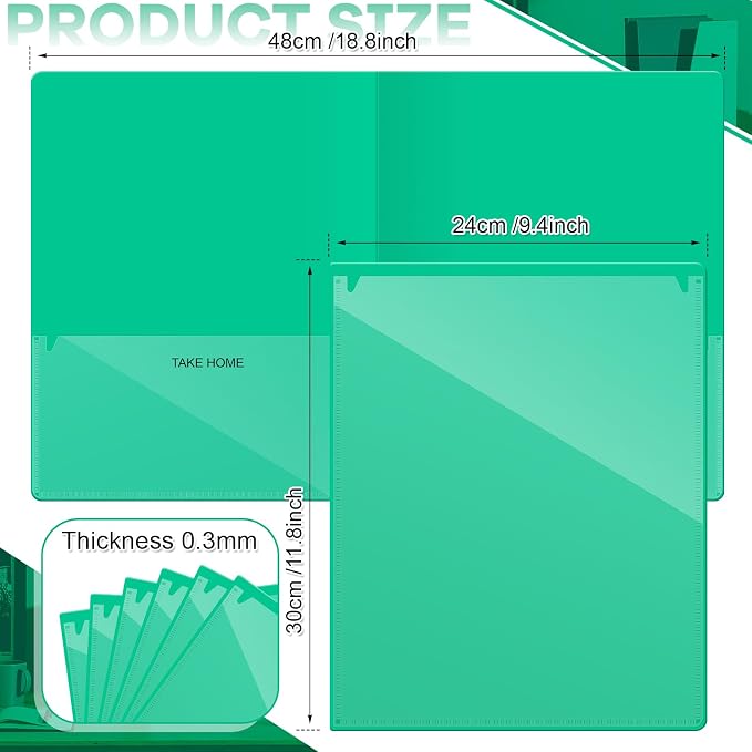 Henoyso 24 Pcs Folders with Pocket School to Home Folder Heavy Duty 2 Pocket Homework Folders with Clear Front Pockets for School Students Parent Teacher Communication (Green)