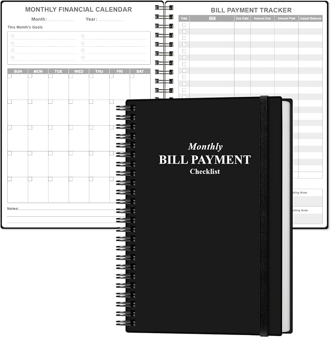 Monthly Bill Organizer - Monthly Bill Payment for Personal Budgeting Financial, Payments Checklist Organizer, 5.8" x 8.5", Black