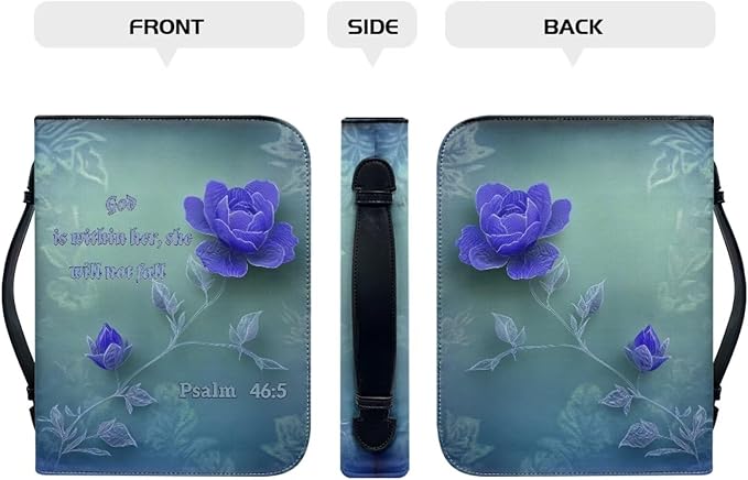 PU Bible Covers for Women Girls Large Bible Case with Handle Bible Bag with Leather Bookmark (Set of 1),Purple Flower Scripture,Large
