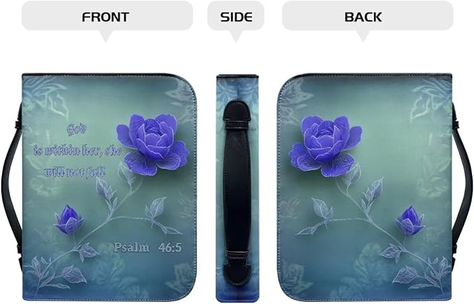 PU Bible Covers for Women Girls Large Bible Case with Handle Bible Bag with Leather Bookmark (Set of 1),Purple Flower Scripture,Medium