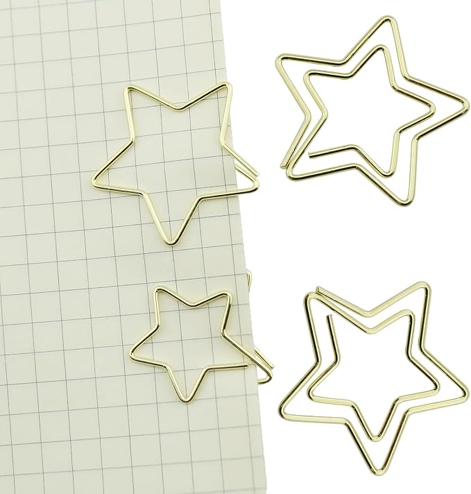 Heyous 50PCS Star Bookmark Holder Paper Clip Bookmark Holder Gold Pentagram Creative Paperclip Suitable for Office and School and Home Bookmark
