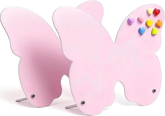 2 Pcs Magnetic Board, Magnet Message Board, 10.6"x8.2" Metal Magnetic Bulletin Board with 50 memo Sheets and 8 Magnets, Magnet Display for Home, School, Kitchen, Office(Butterfly, Pink)