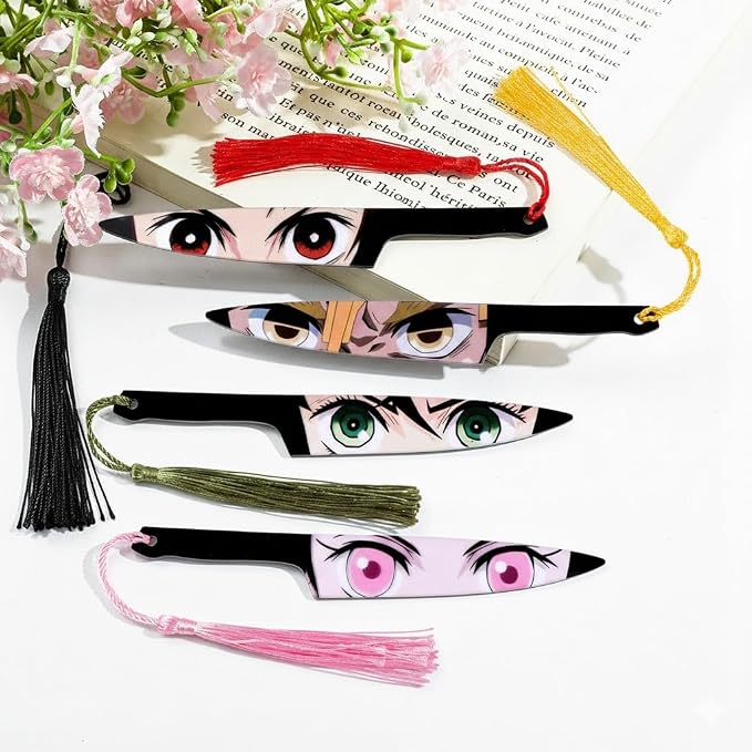 4pcs Anime Demon Bookmark Set, Cartoon Hashira Acrylic Bookmarks for Readers, Students, Anime Fans, Book Lovers, Reading Accessories (4pc Tanjiro)