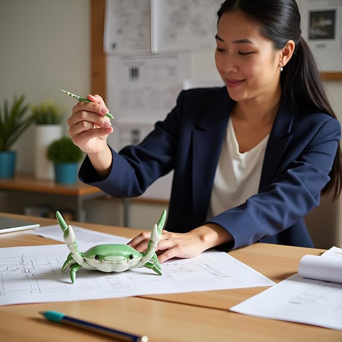 1 Pc Green Creative Crab Pen Holder Weightlifting Crabs Pen Stand Storage Rack,Pencil Holders Desk Supplies Holders and Dispensers, Office Desktop Decoration, Desk Accessories and Workspace