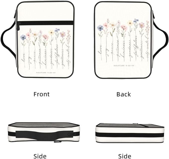 Flower Scripture Christian Religion White Bible Cover Case Carrying Book Protector Case Bible Study Supplies Accessories Holder Case Christian Gift for Women Men