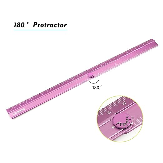 2-in-1 Foldable Metal Ruler & Protractor -15cm Compact to 30cm Extended, Precision Laser Etched Metric Scale, Aluminum Folding Small Ruler for Planner Journaling Drafting Drawing (Pink)