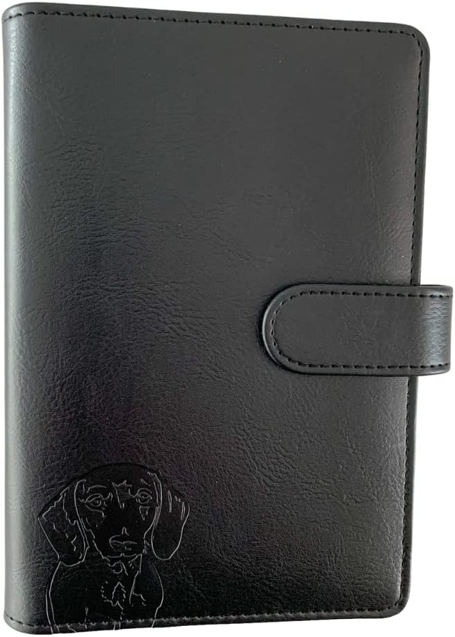 Dachshund Planner – PU Leather Exterior, Metal Loose Leaf Ring Binder, 100gsm Paper (Black)