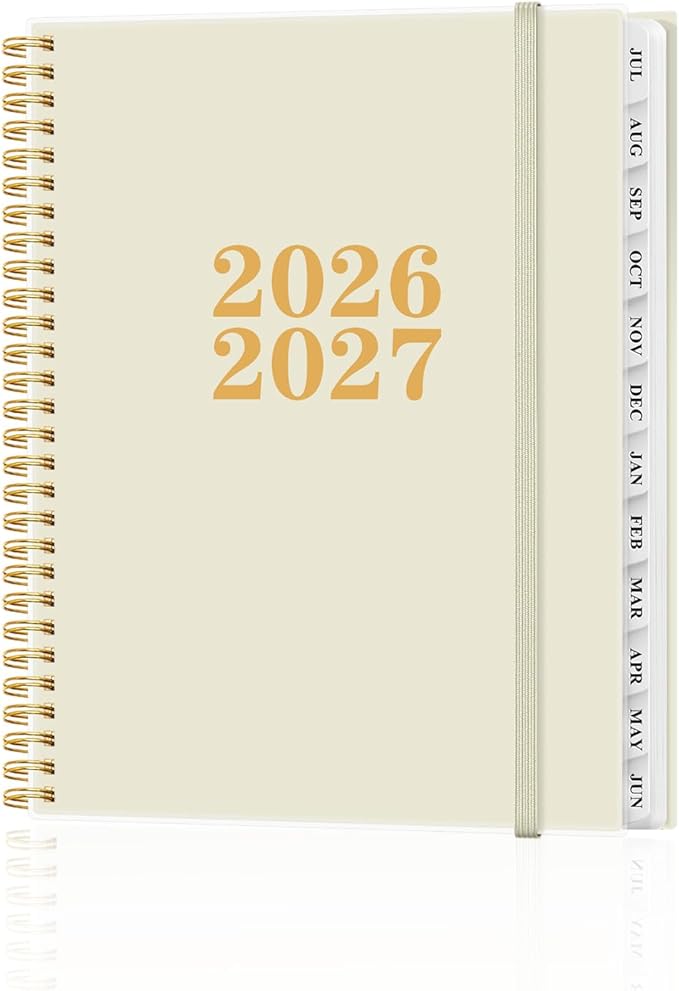 Planner 2026-2027 - Academic Planner from July 2026 to June 2027, Weekly & Monthly Planners Spiral Bound with 12-Month Tabs, Inner Pocket, 8.5" x 11", Beige