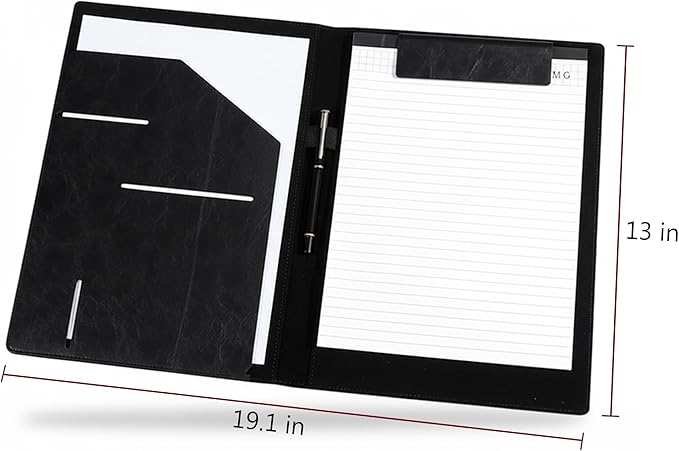 Professional Leather Padfolio Magnetic Closure, Business Portfolio Folder with Card Slots, A4/Letter Document Clipboard, Pen Loop, Multi‑Pocket Organizer Business, Office, Travel (Black)