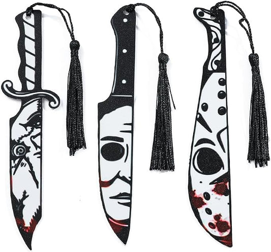 Horror Movie Knife Acrylic Bookmark, Gothic Ghostface Dagger Bookmarks,Book Lover Book Mark Halloween & Christmas Gift (3PC Knife)
