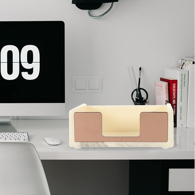 Memo Pad Box and Sticky Paper Case, Marble Pattern Desktop Notepad Organizer Gold Accent, Office Supply Organizer for Memo Pad Storage and Note Dispensing